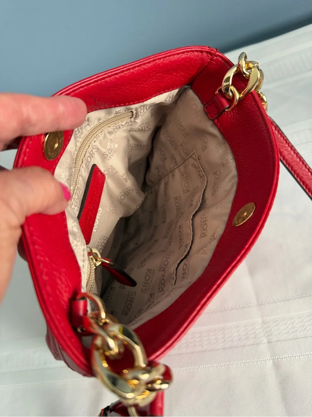 Michael Kors Red Pebbled Faux Leather Crossbody with Gold Hardware